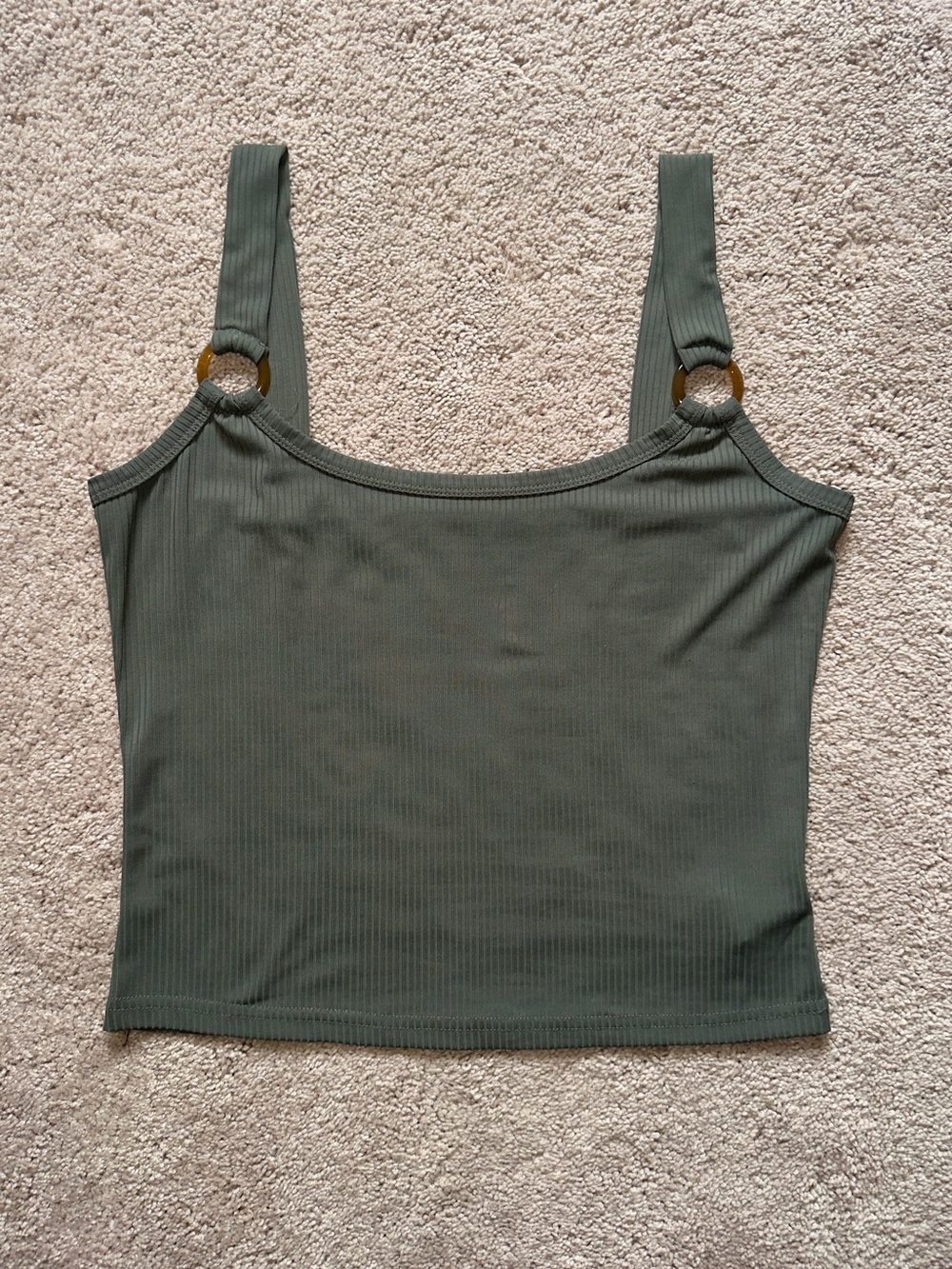 SHEIN Olive Green Ribbed Tank with Tortoise Ring Straps